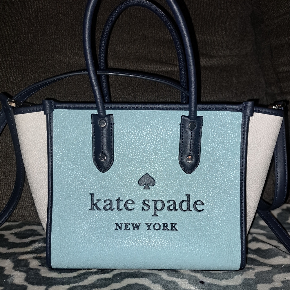 Kate Spade Ella Colorblock Poolside Blue Pebbled Leather Tote